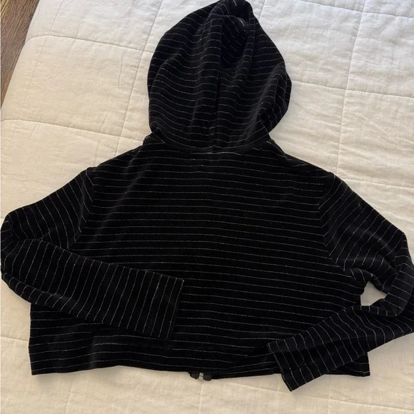 LESET Black and White Striped Cropped Hoodie - Picture 4 of 4